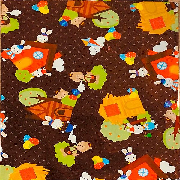 Folha para Ovos de Páscoa Metalizado Os 3 Coelhinhos Marrom 69x89cm - 25 unidades - Cromus - Rizzo