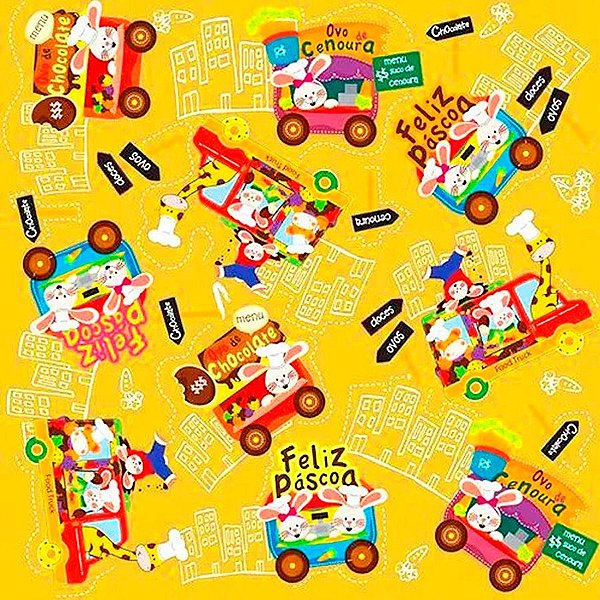 Folha para Ovos de Páscoa Metalizado Food Truck Amarelo 69x89cm - 25 unidades - Cromus - Rizzo
