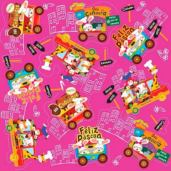 Folha para Ovos de Páscoa Metalizado Food Truck Pink 69x89cm - 25 unidades - Cromus - Rizzo