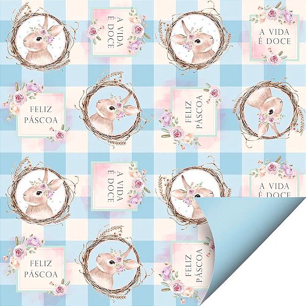 Folha para Ovos de Páscoa Double Face Coelha Serena Azul 69x89cm - 25 unidades - Cromus - Rizzo