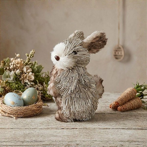 Coelho Decorativo Dourado com Pelos - 21cm - 1 unidade - Rizzo