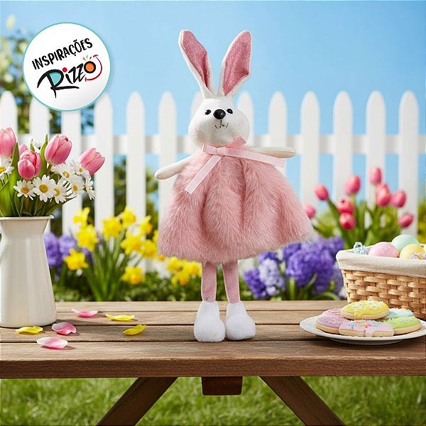 Coelha Decorativa de Pano Com Vestido - Rosa - 1 unidade - Cromus - Rizzo