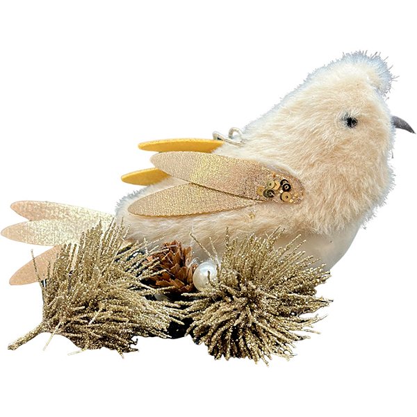 Passarinho Decorativo - Bege/Prata - 1 unidade - Rizzo
