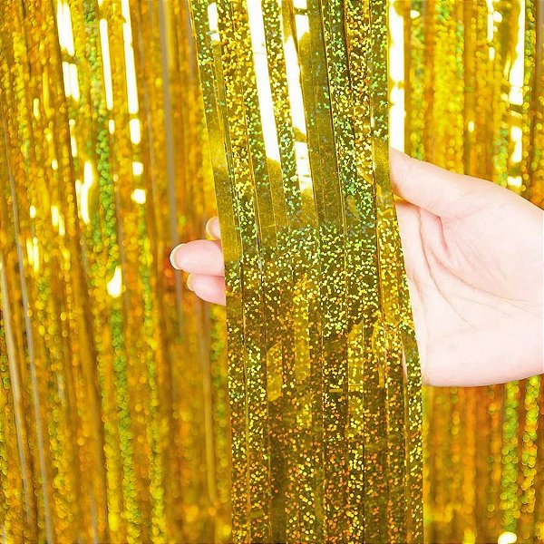 Cortina Decorativa Metalizada Dourada com Glitter L1 x A2 m - 1 unidade - Rizzo