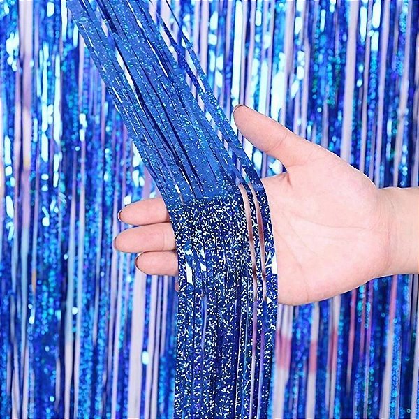 Cortina Decorativa Metalizada Azul com Glitter L1 x A2 m - 1 unidade - Rizzo