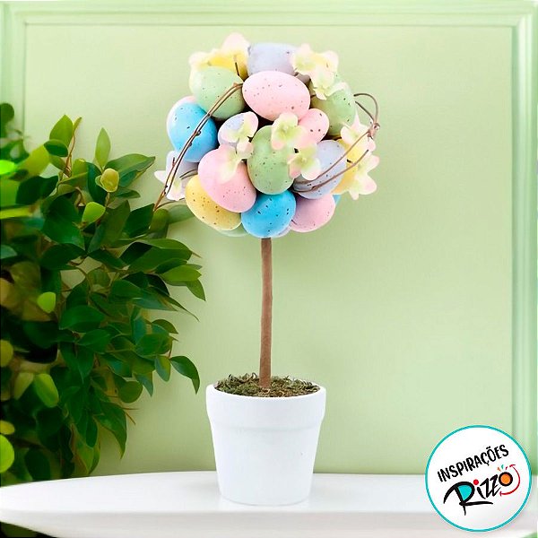 Topiária de Páscoa de Ovos Coloridos com Flores  - 1 unidade - Cromus - Rizzo