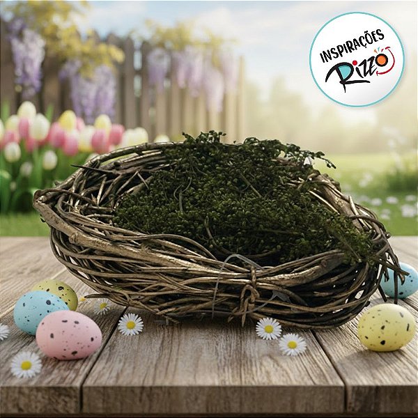Ninho Decorativo de Páscoa - Verde Musgo/Dourado - 13,5 - 1 unidade - Cromus - Rizzo
