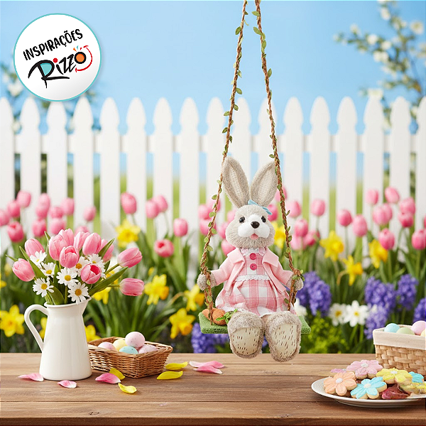 Coelha Decorativa no Balanço - 1 unidade - Cromus - Rizzo