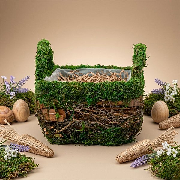 Cesta Quadrada de Musgo Verde/Marrom - 15x13cm - 1 unidade - Cromus - Rizzo