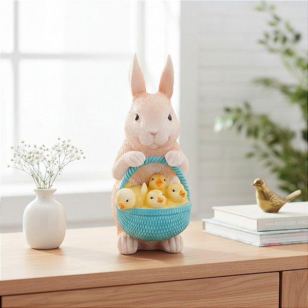 Coelho Decorativo com Cesta de Patinhos - 1 unidade - Cromus - Rizzo