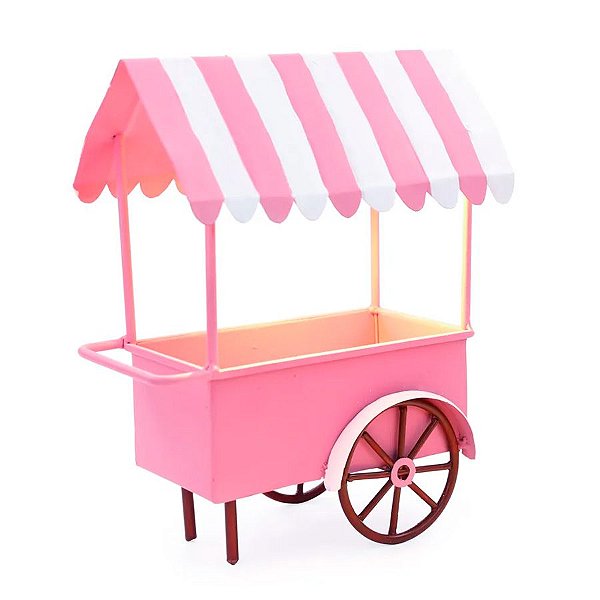 Mini Carrinho Pipoca Decorativo - Rosa/Branco  - 1 unidade - Cromus - Rizzo