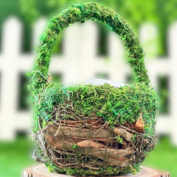 Cesta com Alça Musgo Verde/Marrom - M - 1 unidade - Cromus - Rizzo