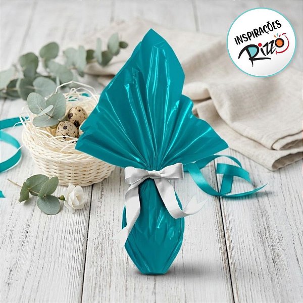 Saco Express 39x39cm para Ovos de 350g a 500g - Turquesa Metalizado - 25 unidades - Cromus - Rizzo