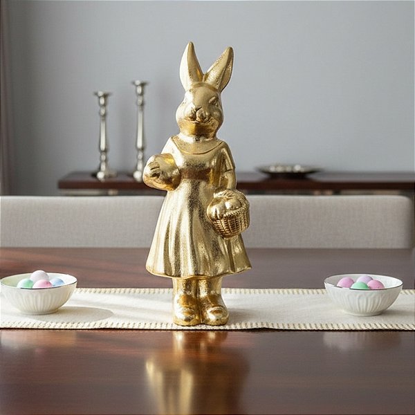 Coelha de Vestido Decorativo Dourado  - 1 unidade - Cromus - Rizzo