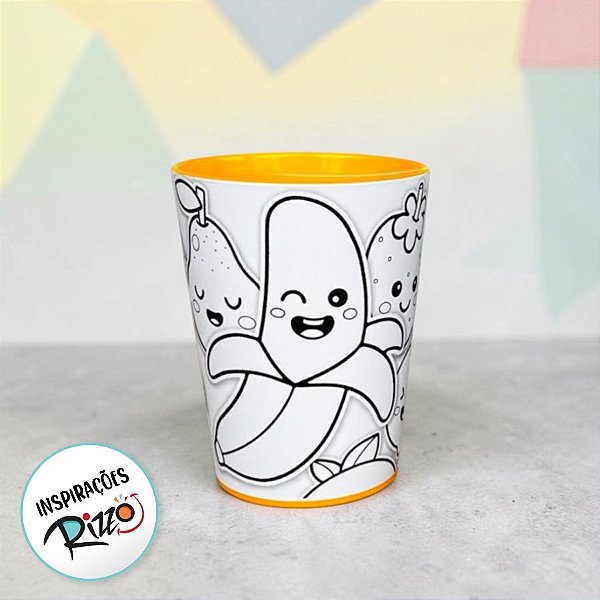 Copo Para Colorir Color Cup Frutinhas - Amarelo - 10cm - 1 unidade - Rizzo