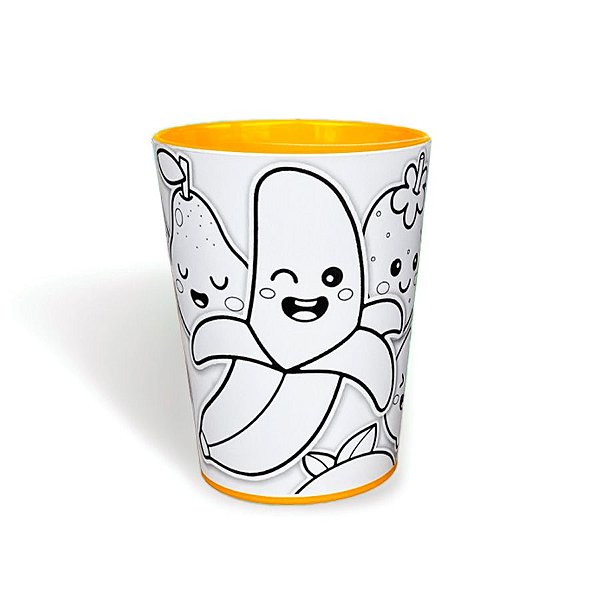 Copo Para Colorir Color Cup Frutinhas - Amarelo - 10cm - 1 unidade - Rizzo
