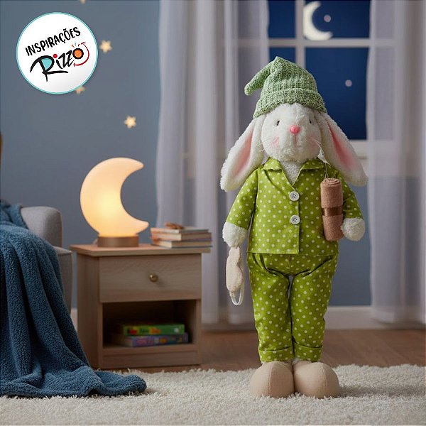 Coelho Decorativo em Pé com Pijama - Vrd/Brc - 1 unidade - Rizzo