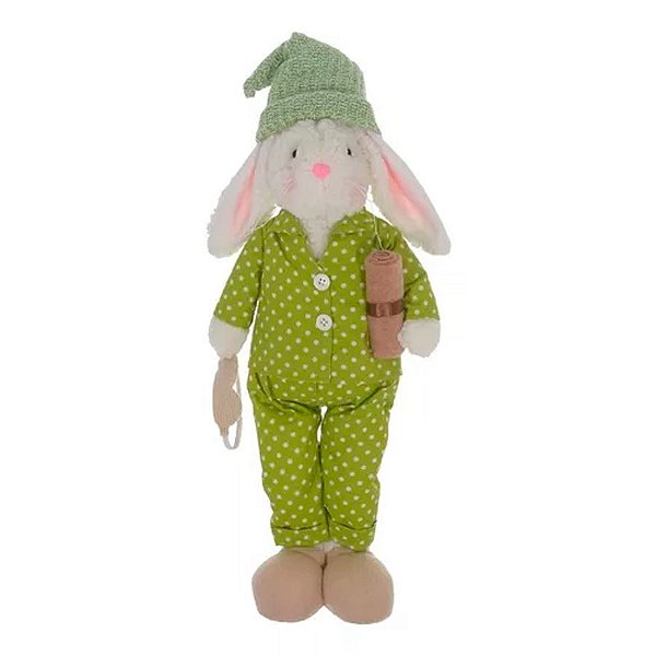 Coelho Decorativo em Pé com Pijama - Vrd/Brc - 1 unidade - Rizzo