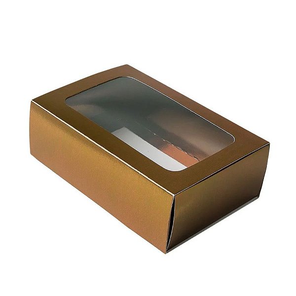 Caixa Gaveta com Visor Nº2 (8cm x 12cm x 4cm) Bronze Texturizada 10 unidades Assk Rizzo Embalagens