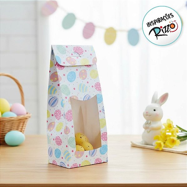 Caixa Sacolinha com Visor P (7,5cm x 19cm x 6cm) Páscoa Branca - 10 unidades - ASSK - Rizzo