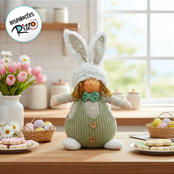 Boneco Decorativo de Páscoa Menino com Orelhas de Coelho - 1 unidade - D&A Decor - Rizzo
