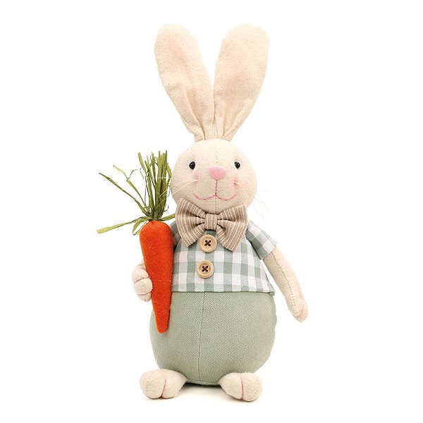 Coelho Decorativo Xadrez com Cenoura - 32cm - 1 unidade - Cromus - Rizzo