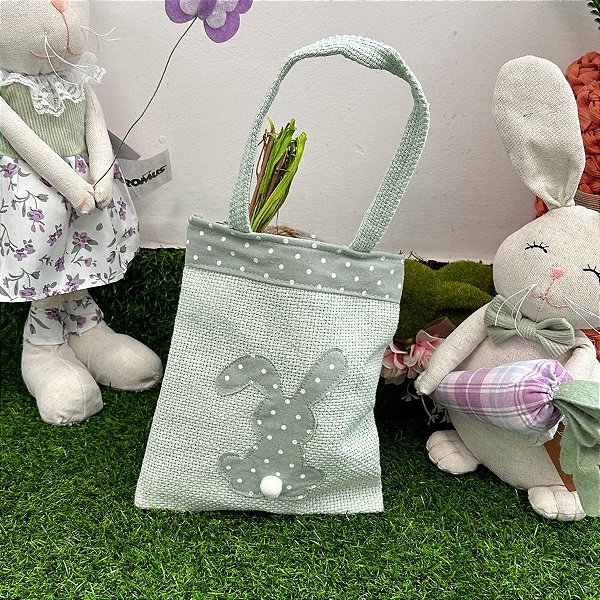 Bolsa de Tecido Silhueta de Coelho Pontilhada - Verde Água - 20x18cm - 1 unidade - Cromus - Rizzo