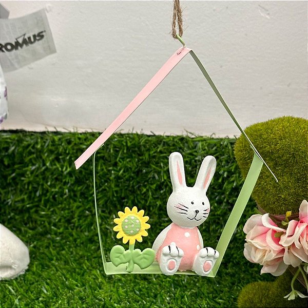 Enfeites de Pendurar de Metal Casinha de Páscoa Rosa - 12,5x10,5x2cm - 1 unidade - Cromus - Rizzo