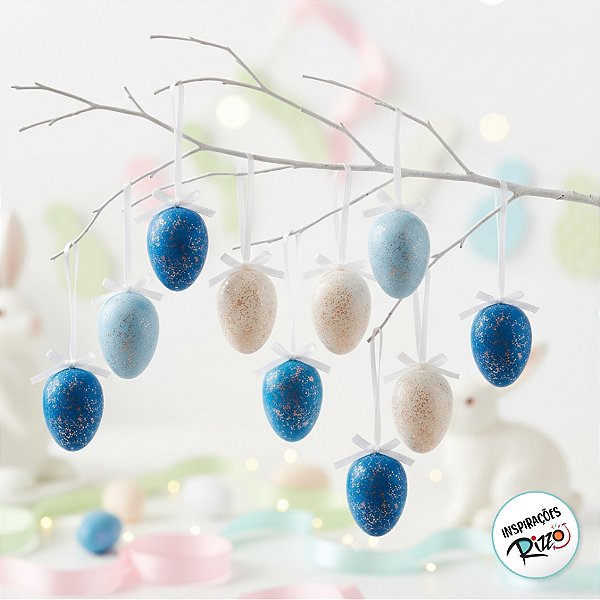 Ovinhos de Páscoa Decorativos - Azul/Branco - 1 unidade - Rizzo