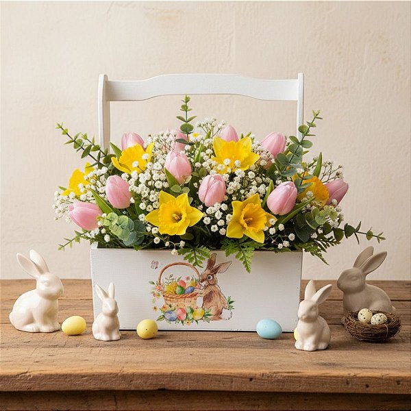 Cachepot Páscoa de Madeira com Alça - 36cm - 1 unidade - Cromus - Rizzo