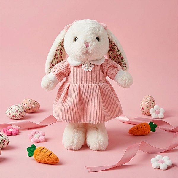 Coelha de Pelúcia Vestido - Rosa - 30cm - 1 unidade - Cromus - Rizzo