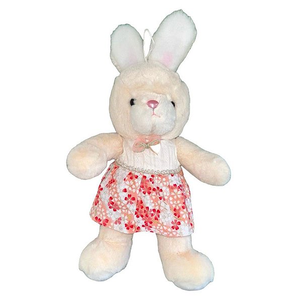 Coelha de Pelúcia com Vestido Florido - 36cm - 1 unidade - Rizzo