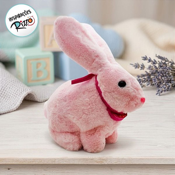 Coelho de Pelúcia Rosa com Som em Movimento - 24cm - 1 unidade - Rizzo