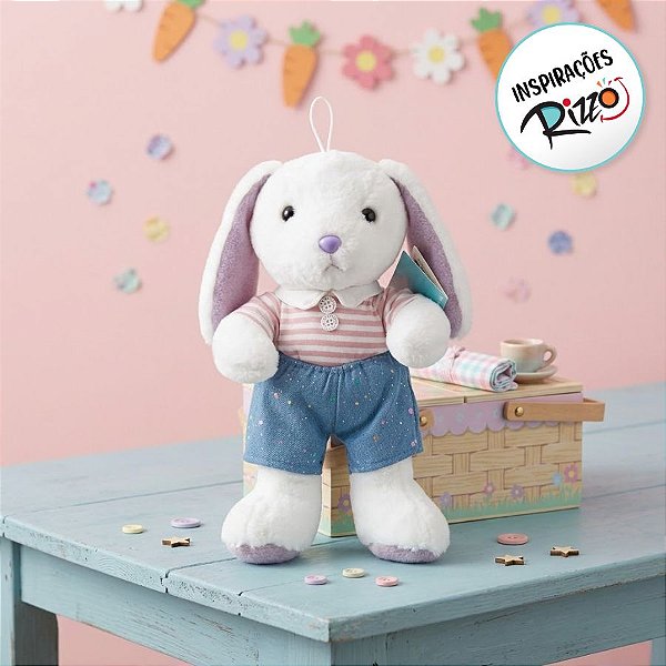 Coelho de Pelúcia Branco e Roxo - 33cm - 1 unidade - Rizzo