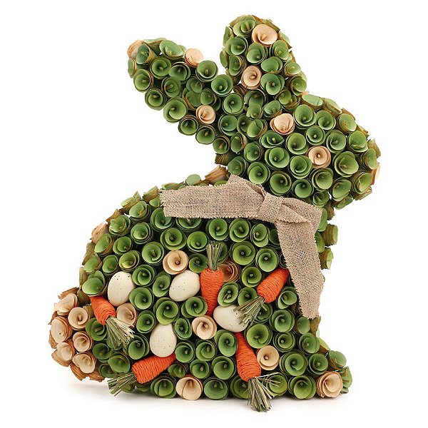 Coelho Decorativo com Flores e Cenoura Rústico - 56cm - 1 unidade - Cromus - Rizzo