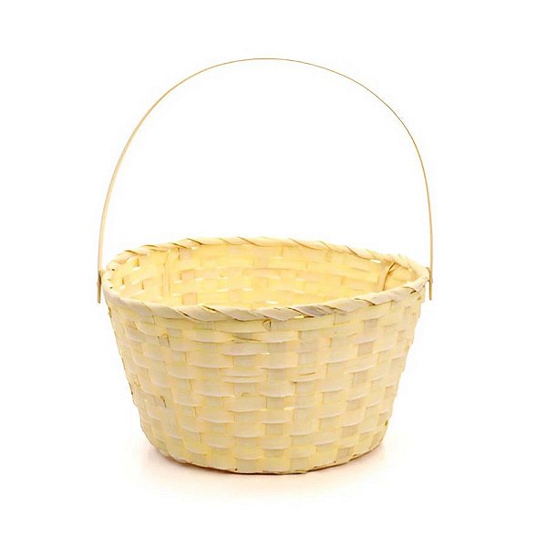 Cesta de Bambu com Alça Dobrável Redonda - Amarelo - 28cm - 1 unidade - Cromus - Rizzo