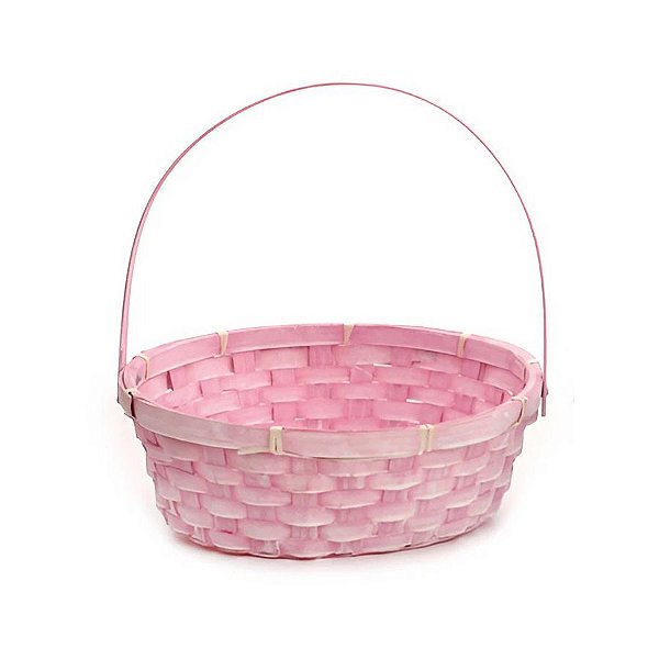 Cesta de Bambu com Alça Dobrável - Rosa - 24cm - 1 unidade - Cromus - Rizzo