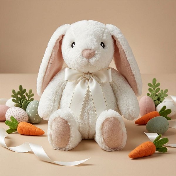 Coelho de Pelúcia Orelhas Grandes - Branco - 27cm - 1 unidade - Cromus - Rizzo