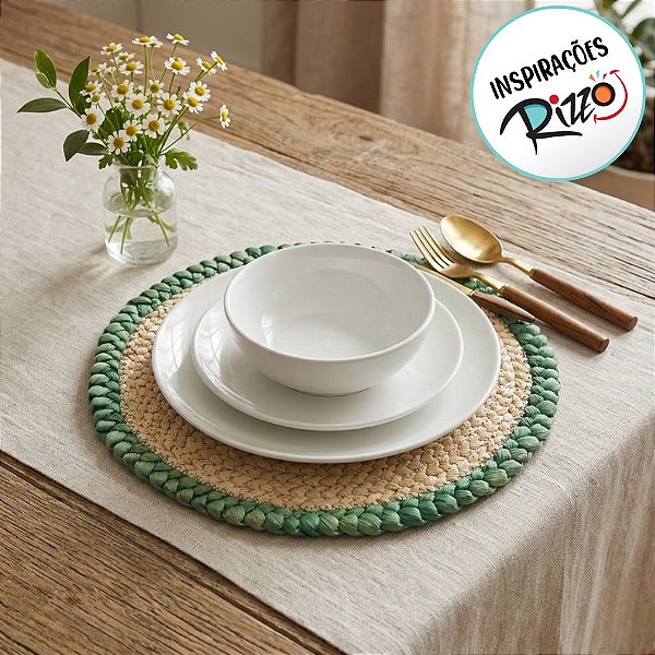 Sousplat Fibra Trancada - Bege/Verde - 38cm - 1 unidade - Cromus - Rizzo