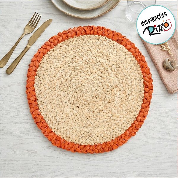 Sousplat Fibra Trancada - Bege/Laranja - 38cm - 1 unidade - Cromus - Rizzo