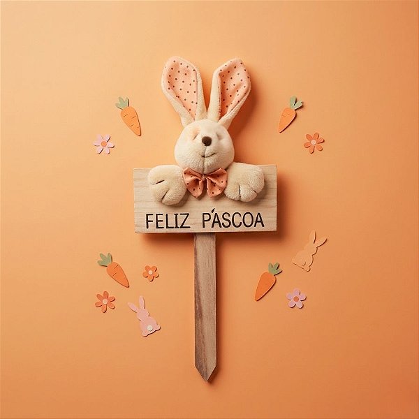 Placa Feliz Páscoa - Laranja - 22cm - 1 unidade - Cromus - Rizzo