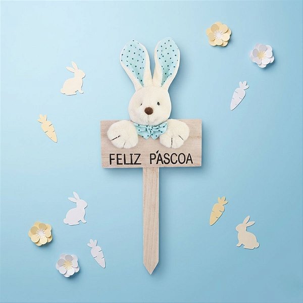 Placa Feliz Páscoa - Azul - 22cm - 1 unidade - Cromus - Rizzo
