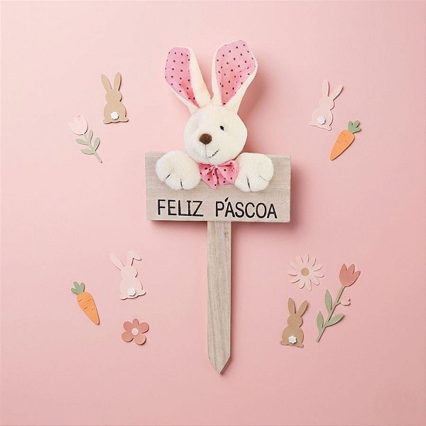 Placa Feliz Páscoa - Rosa - 22cm - 1 unidade - Cromus - Rizzo