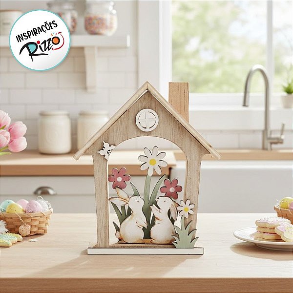 Casa Decorativa Coelhos de Páscoa - 15cm - 1 unidade - Cromus - Rizzo