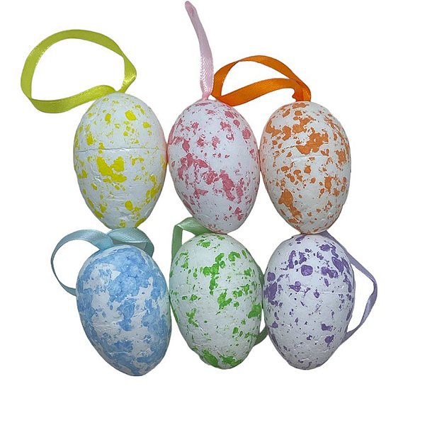 Ovos de Páscoa Branco com Respingos Coloridos para Pendurar - 5,5cm - 6 unidades - Rizzo