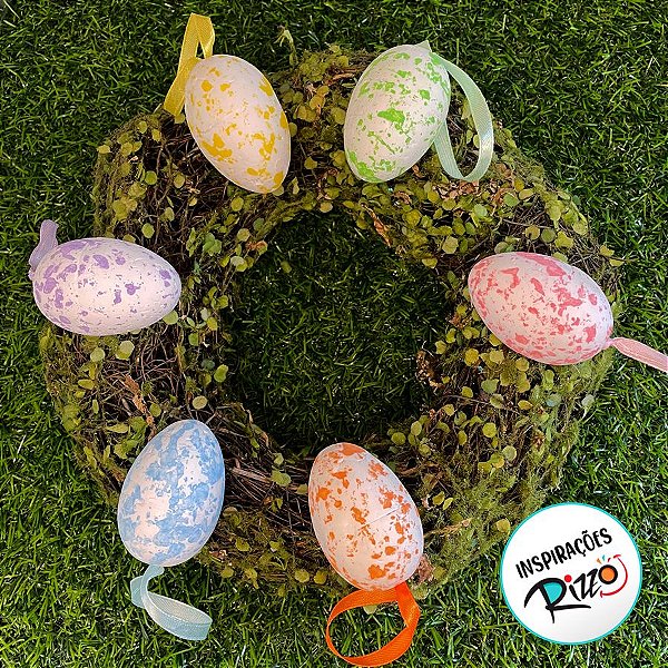 Ovos de Páscoa Branco com Respingos Coloridos para Pendurar - 5,5cm - 6 unidades - Rizzo