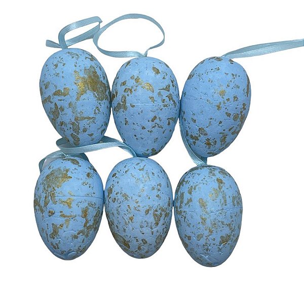 Ovos de Páscoa Azul com Respingos Dourados para Pendurar - 5,5cm - 6 unidades - Rizzo