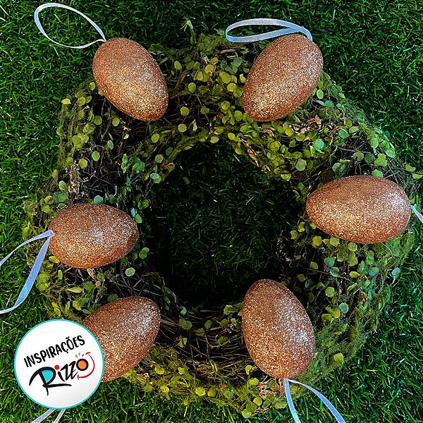 Ovinhos de Páscoa Cobre com Glitter para Pendurar - 5,5cm - 6 unidades - Rizzo