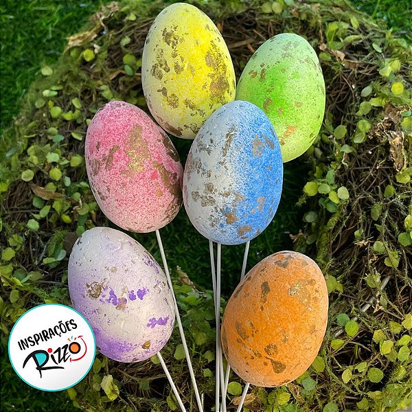 Pick Decorativo Ovos Médio Coloridos Respingos de Páscoa - 21cm - 5 unidades - Rizzo