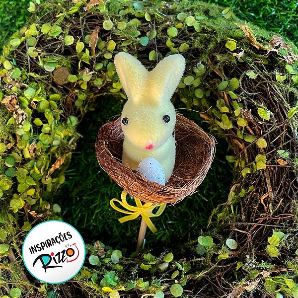 Pick Decorativo Coelho Amarelo Ninho de Páscoa - 29,5cm - 1 unidade - Rizzo